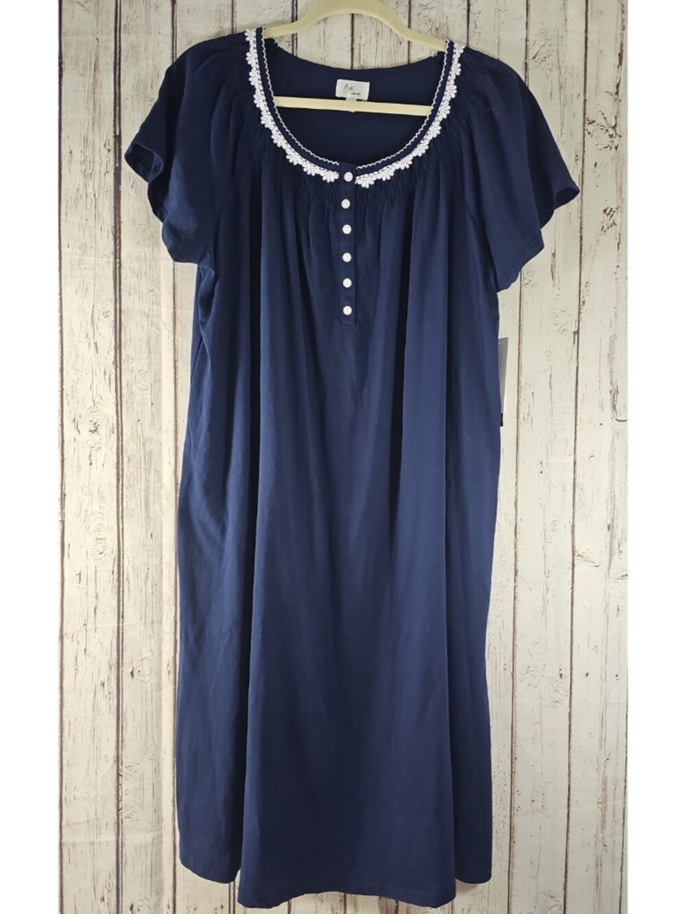 Aerie Sleepwear Pajama Dress Navy Blue Short Sleeve Night Gown Top Pockets XL